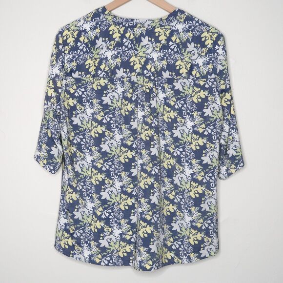 Notations Womens Blouse Large Blue Yellow Floral Flowy Office Casual‎ Spring - Picture 2 of 7